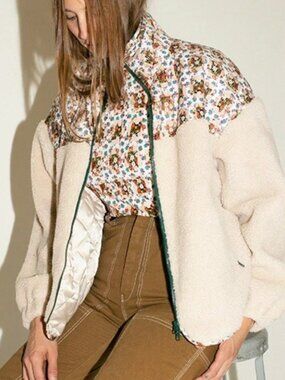 No. 6 | Sherpa Fleece Trellis Floral Kelli Jacket in Bone/Floral size XS/S